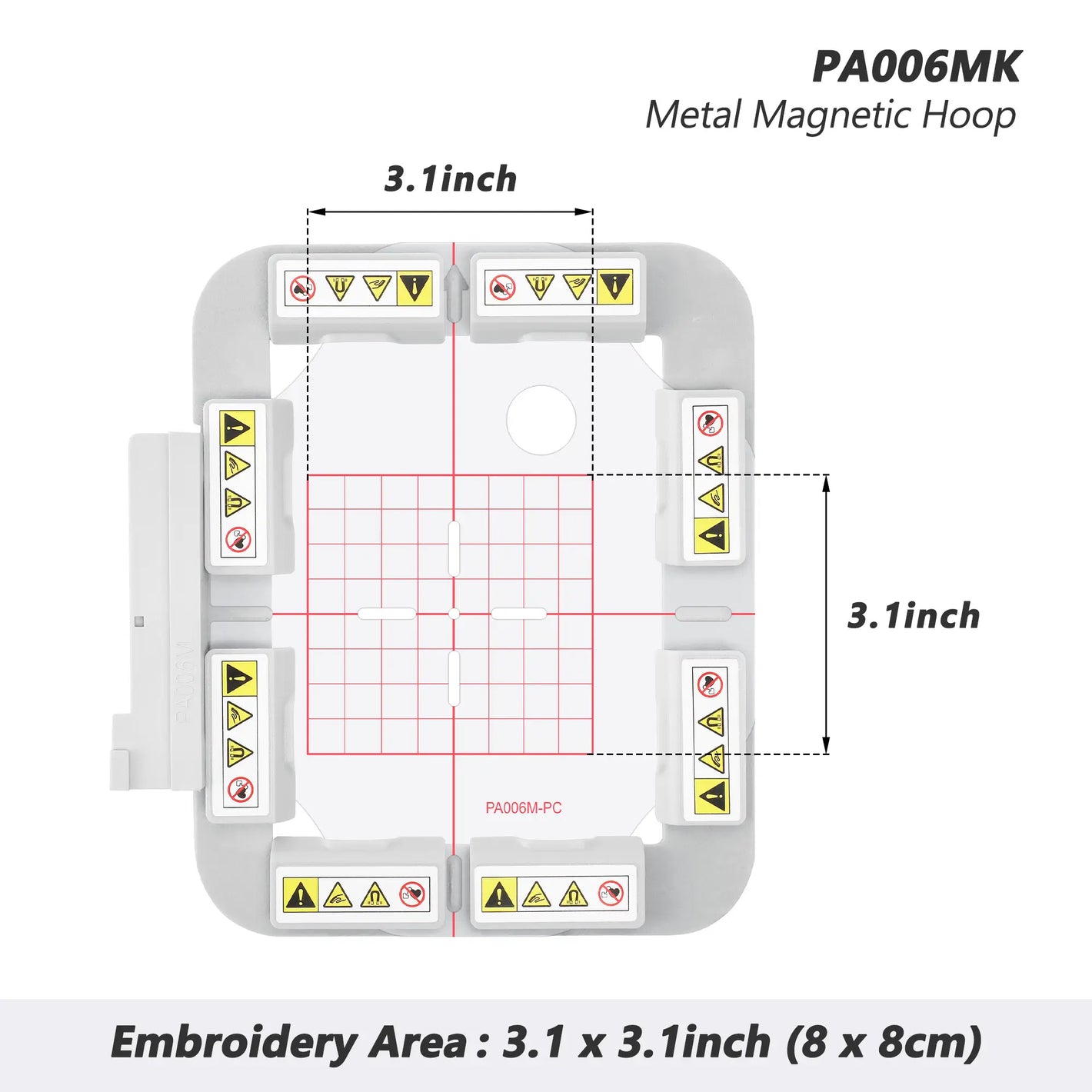 Magnetic Hoop (Long-bar Magnets) for Pfaff Singer em 9305 Creative Sensation Vision Pro II 4.5 4.0 3.0 2.0 1.5 Performance | Metal Magnet Embroidery Machine Sash Frame | 3.15x3.15"