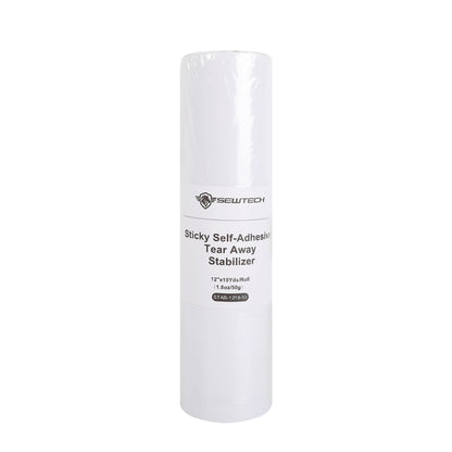 Sticky Self Adhesive Tear Away Embroidery Stabilizer Backing | Friendly Material for Towels, Cuffs, Collars, Socks, Doll Clothes | Peel & Stick, Clean Tear - 12"x 10yd / 12"x 15yd