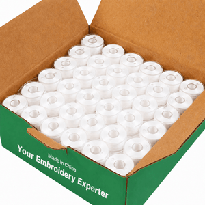 Sewtech Prewound Bobbins 144 pcs/box, 70D/2 60WT White Polyester Bobbin Thread, Size L (SA155)