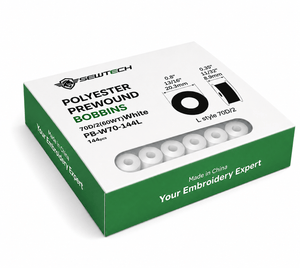 Sewtech Prewound Bobbins 144 pcs/box, 70D/2 60WT White Polyester Bobbin Thread, Size L (SA155)